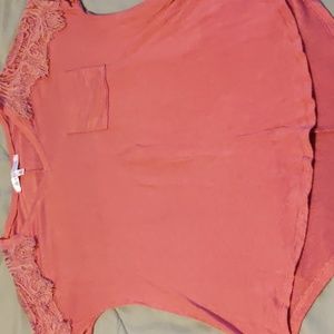 Peach colored cap sleeve maternity top